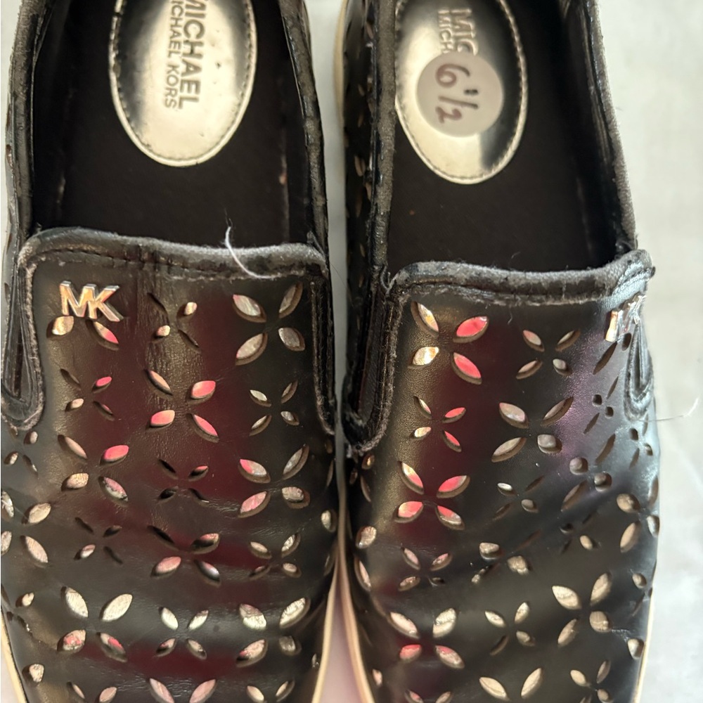 Michael Kors Black and Silver Slip-On Footwear